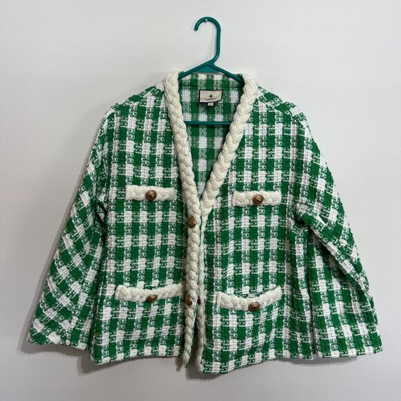 Tuckernuck Jackets & Blazers - Tuckernuck Green and White Tweed Braided-Trim Blazer